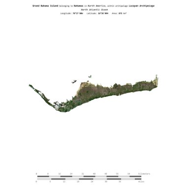 Grand Bahama Island in the North Atlantic Ocean, belonging to Bahamas, isolated on a satellite image taken in January 30, 2023, with distance scale clipart