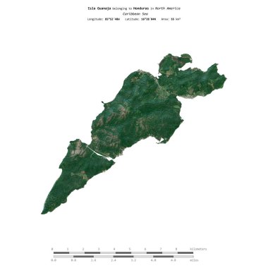 Karayip Denizi 'ndeki Guanaja Adası, Honduras' a ait. 31 Ağustos 2023 'te çekilmiş bir uydu görüntüsüyle izole edilmiş.