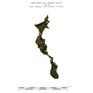 Indian Island in the Timor Sea, belonging to Australia, isolated on a satellite image taken in September 6, 2020, with distance scale clipart