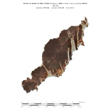Kızıl Deniz 'deki Jazirat al Hanish al Kabir Adası, 22 Ekim 2023' te, uzaklık ölçeğinde, Yemen 'e ait bir uydu görüntüsü ile izole edilmiştir.