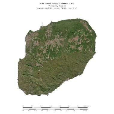 Pulau Kalaotoa in the Banda Sea, belonging to Indonesia, isolated on a satellite image taken in August 14, 2021, with distance scale clipart