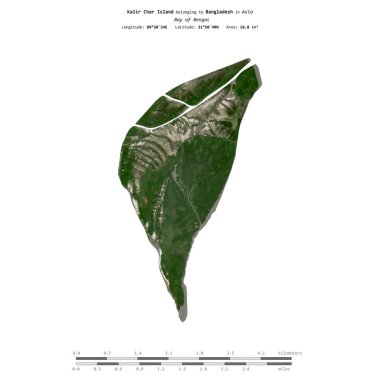 Bengal Körfezi 'ndeki Kalir Char Adası, Bangladeş' e ait, 11 Mart 2024 'te çekilmiş bir uydu görüntüsüyle izole edilmiş,