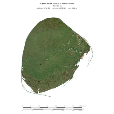 Rusya 'ya ait Barents Denizi' ndeki Kolguyev Adası, 7 Eylül 2019 'da çekilmiş uydu görüntüsüyle izole edilmiştir.