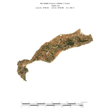 Yunanistan 'a ait Ege Denizi' ndeki Kos Adası 22 Mayıs 2021 'de çekilmiş uydu görüntüsüyle izole edilmiştir.