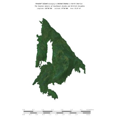 Güneydoğu Alaska ve Britanya Kolumbiyası 'nın Kıyı Suları' ndaki Krestof Adası, 3 Temmuz 2018 'de çekilmiş bir uydu görüntüsüyle izole edilmiştir.