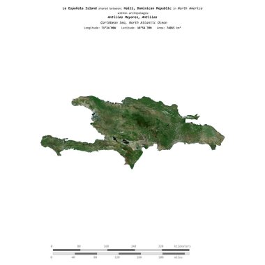 Karayip Denizi 'ndeki La Espanola Adası, Haiti, Dominik Cumhuriyeti, 16 Şubat 2023' te çekilmiş uydu görüntüsüyle izole edilmiştir.