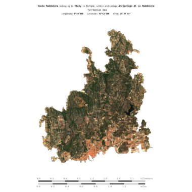 İtalya 'ya ait Tyrhenian Denizi' ndeki Isola Maddalena, 31 Ağustos 2023 'te çekilmiş bir uydu görüntüsüyle izole edildi.