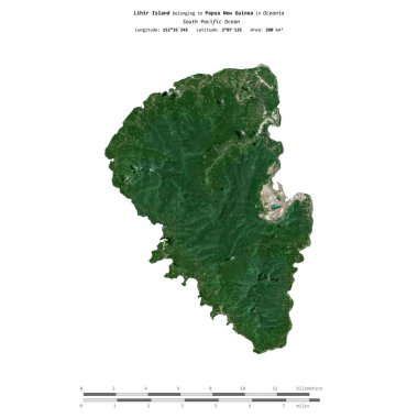 Güney Pasifik Okyanusu 'ndaki Lihir Adası, Papua Yeni Gine' ye ait. 17 Eylül 2023 'te çekilmiş uydu görüntüsüyle izole edilmiş.
