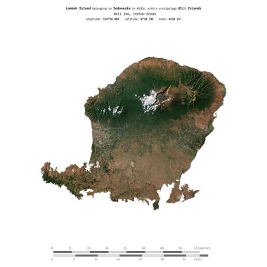 Endonezya 'ya ait Bali Denizi' ndeki Lombok Adası, 19 Ekim 2023 'te çekilmiş bir uydu görüntüsüyle izole edilmiştir.