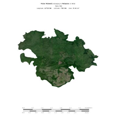 Pulau Malawali in the Sulu Sea, belonging to Malaysia, isolated on a satellite image taken in August 23, 2020, with distance scale clipart