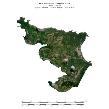 Pulau Mapur in the South China Sea, belonging to Indonesia, isolated on a satellite image taken in February 12, 2019, with distance scale clipart