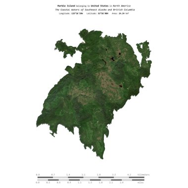 Güneydoğu Alaska ve Britanya Kolumbiyası 'nın Kıyı Suları' ndaki Mermer Ada, 18 Mayıs 2023 'te çekilmiş bir uydu görüntüsüyle izole edilmiştir.
