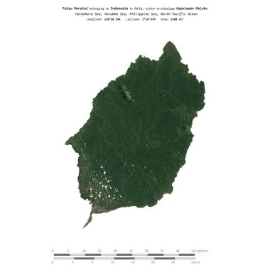 Endonezya 'ya ait Molukka Denizi' ndeki Pulau Morotai, 13 Eylül 2019 'da çekilmiş bir uydu görüntüsüyle izole edilmiştir.