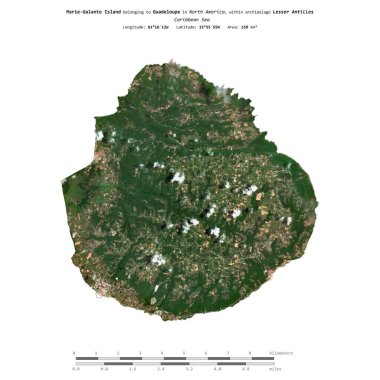 Marie-Galante Island in the Caribbean Sea, belonging to Guadeloupe, isolated on a satellite image taken in May 16, 2023, with distance scale clipart