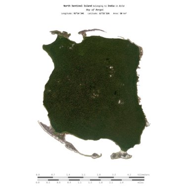 Hindistan 'a ait Bengal Körfezi' ndeki Kuzey Sentinel Adası 10 Nisan 2020 'de çekilmiş bir uydu görüntüsüyle izole edilmiştir.