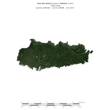 Pulau Nusa Barung in the Indian Ocean, belonging to Indonesia, isolated on a satellite image taken in November 17, 2019, with distance scale clipart