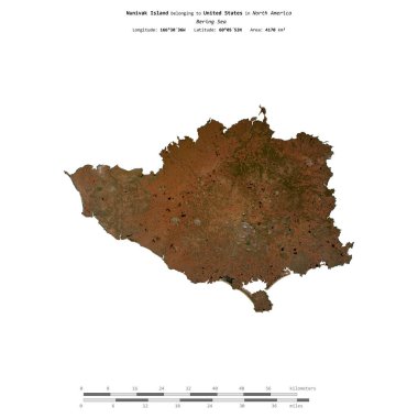 Bering Denizi 'ndeki Nunivak Adası, 12 Ekim 2019' da çekilmiş bir uydu görüntüsüyle izole edilmiştir.