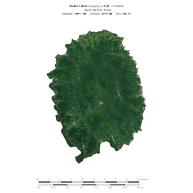 Ovalau Island in the South Pacific Ocean, belonging to Fiji, isolated on a satellite image taken in September 6, 2019, with distance scale clipart