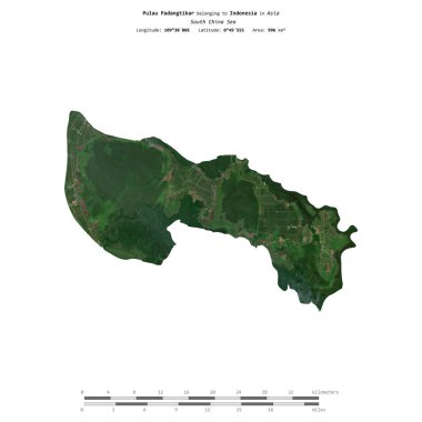 Pulau Padangtikar in the South China Sea, belonging to Indonesia, isolated on a satellite image taken in September 3, 2023, with distance scale clipart