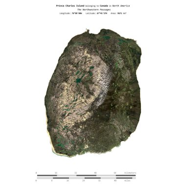 Prince Charles Island in the The Northwestern Passages, belonging to Canada, isolated on a satellite image taken in August 29, 2021, with distance scale clipart