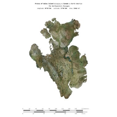 Prince of Wales Island in the The Northwestern Passages, belonging to Canada, isolated on a satellite image taken in December 31, 2003, with distance scale clipart