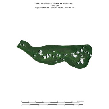 Mercan Denizi 'ndeki Purutu Adası, Papua Yeni Gine' ye ait. 26 Ekim 2022 'de çekilmiş bir uydu görüntüsüyle izole edilmiş.