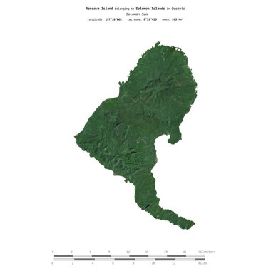 Solomon Adaları 'na ait Solomon Denizi' ndeki Rendova Adası 25 Eylül 2020 'de çekilmiş uydu görüntüsüyle izole edilmiştir.