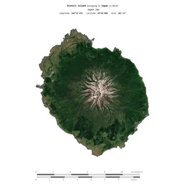 Japon Denizi 'ndeki Rishiri Adası, 30 Mayıs 2020' de çekilmiş bir uydu görüntüsüyle izole edilmiştir.