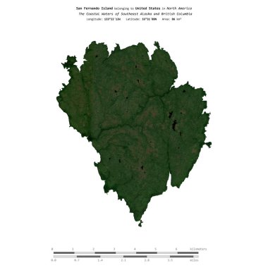 Amerika Birleşik Devletleri 'ne ait Güneydoğu Alaska ve British Columbia' nın Sahil Suları 'ndaki San Fernando Adası, 27 Haziran 2021' de çekilmiş bir uydu görüntüsüyle izole edilmiştir.