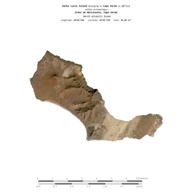 Santa Luzia Island in the North Atlantic Ocean, belonging to Cape Verde, isolated on a satellite image taken in June 5, 2023, with distance scale clipart