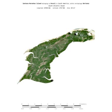 Santana-Maranhao Island in the South Atlantic Ocean, belonging to Brazil, isolated on a satellite image taken in April 9, 2021, with distance scale clipart