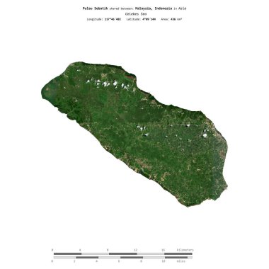 Celebes Denizi 'nde bulunan Pulau Sebatik, 29 Temmuz 2021' de çekilen uydu görüntüsü ile uzaklık ölçeğinde Malezya, Endonezya 'da paylaşıldı.