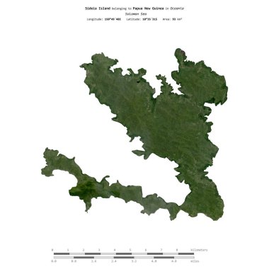 Solomon Denizi 'ndeki Sideia Adası, Papua Yeni Gine' ye ait. 6 Kasım 2021 'de çekilmiş bir uydu görüntüsüyle izole edilmiş.