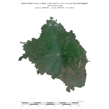 Socorro Island in the North Pacific Ocean, belonging to Mexico, isolated on a satellite image taken in March 17, 2023, with distance scale clipart