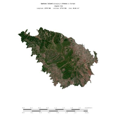 Yunanistan 'a ait Ege Denizi' ndeki Spetses Adası 22 Eylül 2023 'te çekilmiş uydu görüntüsüyle izole edilmiştir.