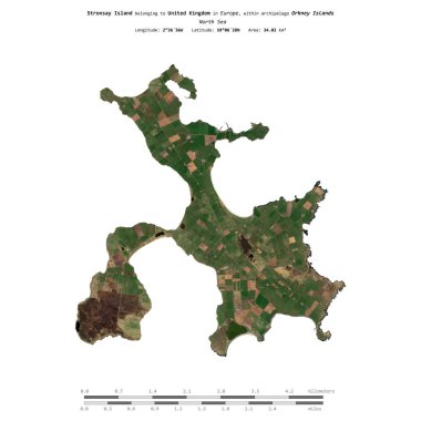Kuzey Denizi 'ndeki Stronsay Adası, Birleşik Krallık' a ait, 20 Nisan 2020 'de çekilmiş bir uydu görüntüsüyle izole edilmiş,