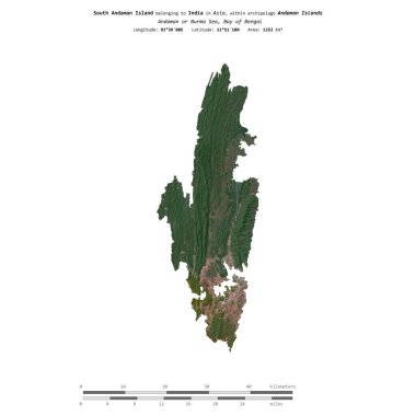 Hindistan 'a ait Bengal Körfezi' ndeki Güney Andaman Adası 5 Nisan 2020 'de çekilmiş bir uydu görüntüsüyle izole edilmiştir.