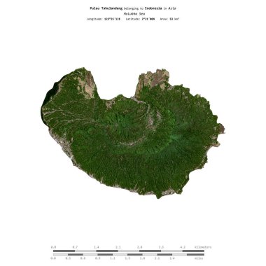 Endonezya 'ya ait Molukka Denizi' ndeki Pulau Tahulandang, 11 Eylül 2019 'da çekilmiş bir uydu görüntüsüyle izole edilmiştir.