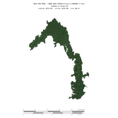 Kyun Tann Shey - Andaman veya Burma Denizi 'ndeki Lampi Kyun Adası, Myanmar' a ait, 25 Ocak 2020 'de çekilmiş bir uydu görüntüsüyle izole edilmiş,