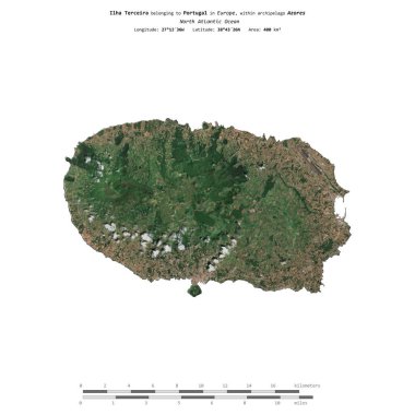 Portekiz 'e ait olan Kuzey Atlantik Okyanusu' ndaki Ilha Terceira, 24 Temmuz 2020 'de çekilmiş bir uydu görüntüsüyle izole edilmiştir.
