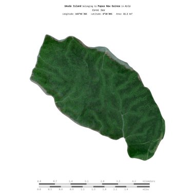 Mercan Denizi 'ndeki Umuda Adası, Papua Yeni Gine' ye ait. 29 Ocak 2024 'te çekilmiş uydu görüntüsü ile izole edilmiş.