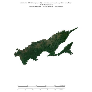 Vanua Levu Island in the South Pacific Ocean, belonging to Fiji, isolated on a satellite image taken in August 14, 2019, with distance scale clipart