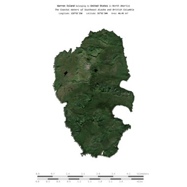 Güneydoğu Alaska ve Britanya Kolumbiyası 'nın Sahil Suları' ndaki Warren Adası, 21 Ağustos 2023 'te çekilmiş bir uydu görüntüsüyle izole edilmiştir.