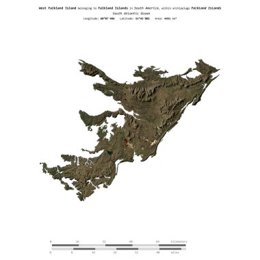 Falkland Adaları 'na ait Güney Atlantik Okyanusu' ndaki Batı Falkland Adası 15 Kasım 2022 'de çekilmiş uydu görüntüsüyle izole edilmiştir.