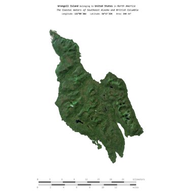 Amerika Birleşik Devletleri 'ne ait Güneydoğu Alaska ve British Columbia' nın sahil sularında bulunan Wrangell Adası, 29 Temmuz 2023 tarihli uydu görüntüsüyle izole edilmiştir.
