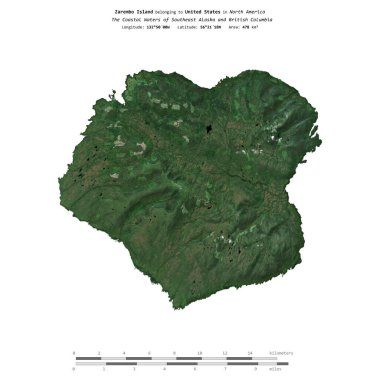 Amerika Birleşik Devletleri 'ne ait Güneydoğu Alaska ve British Columbia' nın Sahil Suları 'ndaki Zarembo Adası, 4 Temmuz 2021' de çekilmiş bir uydu görüntüsüyle izole edilmiştir.