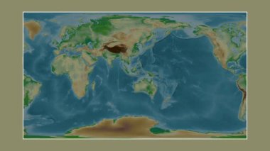 Bali Denizi. Patterson silindirik projeksiyonunda renkli bir yükseklik haritasına yakın plan