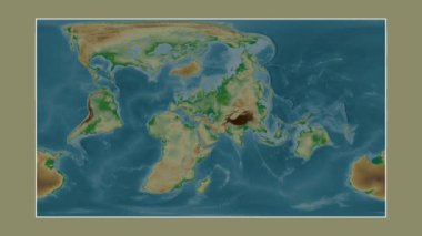 Hazar Denizi. Patterson silindirik projeksiyonunda renkli bir yükseklik haritasına yakın plan