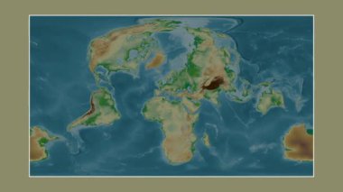 İyon Denizi. Patterson silindirik projeksiyonunda renkli bir yükseklik haritasına yakın plan