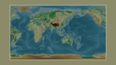 Malacca Boğazı. Patterson silindirik projeksiyonunda renkli bir yükseklik haritasına yakın plan